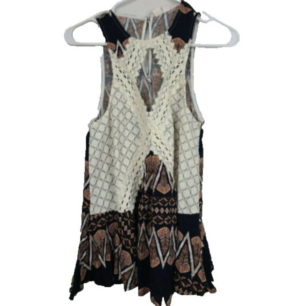 Melrose And Market Womens Tank Top XS Printed Crochet Sleeveless BOHO Festival